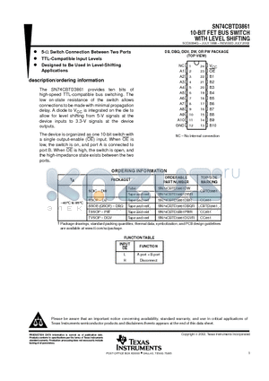74CBTD3861DBQRE4 datasheet - 10-BIT FET BUS SWITCH WITH LEVEL SHIFTING