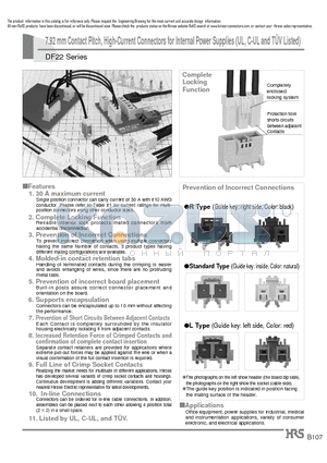 DF22A-4P-7.92C datasheet - 7.92 mm Contact Pitch, High-Current Connectors for Internal Power Supplies (UL, C-UL and TUV Listed)