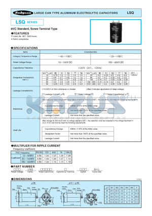 10LSQ390000M64X119 datasheet - LARGE CAN TYPE ALUMINUM ELECTROLYTIC CAPACITORS