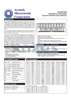 AK5368192WP-70 datasheet - 8,388,608 by 36 Bit CMOS Dynamic Random Access Memory