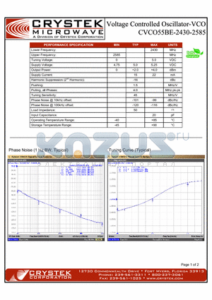 CVCO55BE-2430-2585 datasheet - voltage controlled oscillator-VCO