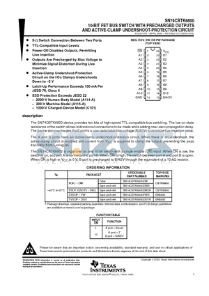 74CBTK6800DBQRG4 datasheet - 10-BIT FET BUS SWITCH WITH PRECHARGED OUTPUTS AND ACTIVE-CLAMP UNDERSHOOT-PROTECTION CIRCUIT