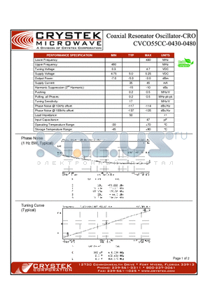 CVCO55CC-0430-0480 datasheet - COAXIAL RESONATOR OSCILLATOR-CRO