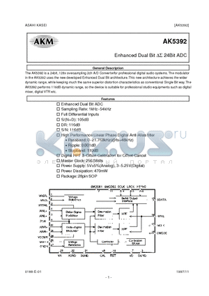 AK5392-VS datasheet - Enhanced Dual Bit  24Bit ADC