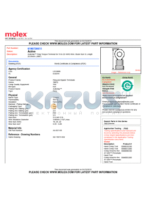 0190730011 datasheet - Avikrimp Ring Tongue Terminal for 18 to 22 AWG Wire