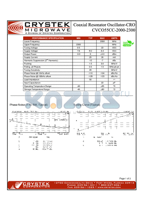 CVCO55CC-2000-2300 datasheet - Coaxial Resonator Oscillator-CRO