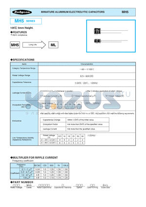 10MH533M5X5 datasheet - MINIATURE ALUMINUM ELECTROLYTIC CAPACITORS