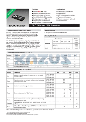 C650 datasheet - Transient Blocking Units - TBU Devices