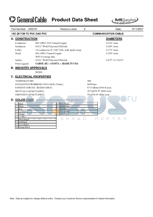 C6507A datasheet - 15C 28 7/36 TC PVC OAS PVC COMMUNICATION CABLE