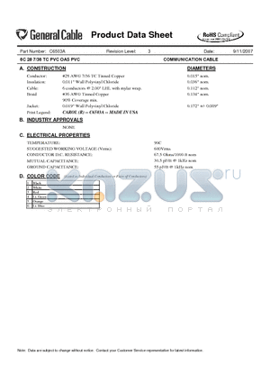 C6503A datasheet - 6C 28 7/36 TC PVC OAS PVC COMMUNICATION CABLE