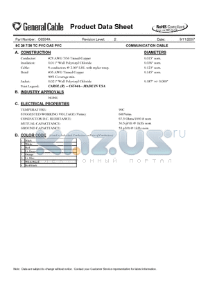 C6504A datasheet - 8C 28 7/36 TC PVC OAS PVC COMMUNICATION CABLE