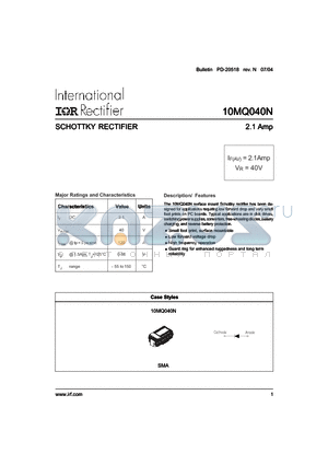 10MQ040NTR datasheet - SCHOTTKY RECTIFIER