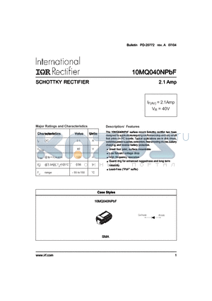 10MQ040NTRPBF datasheet - SCHOTTKY RECTIFIER