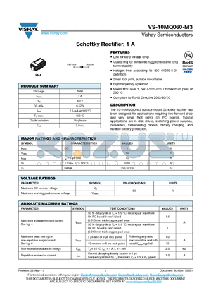 10MQ060-M3 datasheet - Schottky Rectifier, 1 A