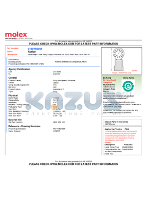 0190750005 datasheet - InsulKrimp Star Ring Tongue Terminal for 18-22 AWG Wire, Stud Size 10