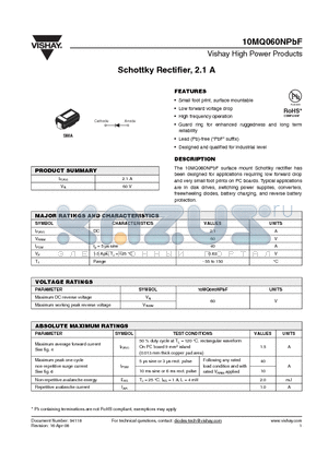 10MQ060N datasheet - Schottky Rectifier, 2.1 A