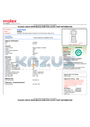 0190770007 datasheet - Avikrimp Star Ring Tongue Terminal for 18-22 AWG Wire, Stud Size 10