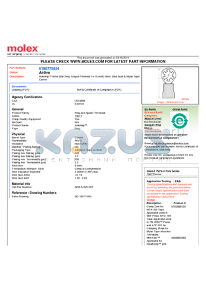 0190770024 datasheet - Avikrimp Steel Star Ring Tongue Terminal 14-16 AWG Wire, Stud Size 8, Mylar TapeCarrier