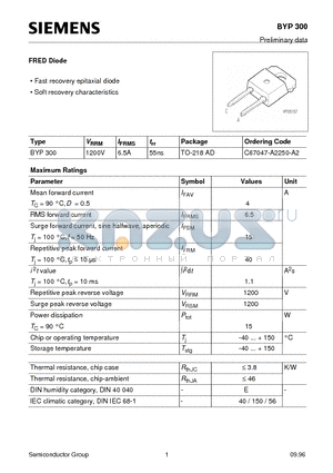C67047-A2250-A2 datasheet - FRED Diode (Fast recovery epitaxial diode Soft recovery characteristics)