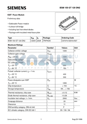 C67070-A2518-A67 datasheet - IGBT Power Module (Solderable Power module 3-phase full-bridge Including fast free-wheel diodes)