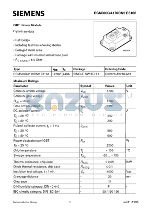 C67070-A2710-A67 datasheet - IGBT Power Module (Half-bridge Including fast free-wheeling diodes Enlarged diode area)