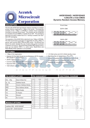 AK5816384 datasheet - 1,048,576 x 8 bit CMOS Dynamic Random Access Memory