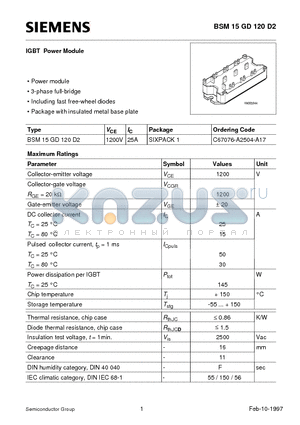C67076-A2504-A17 datasheet - IGBT Power Module (Power module 3-phase full-bridge Including fast free-wheel diodes)