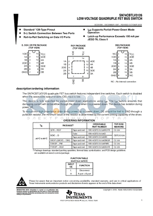 74CBTLV3126RGYRG4 datasheet - LOW-VOLTAGE QUADRUPLE FET BUS SWITCH