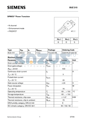 C67078-A1400-A2 datasheet - SIPMOS Power Transistor (N channel Enhancement mode FREDFET)