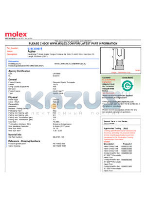 0191310014 datasheet - InsulKrimp Block Spade Tongue Terminal for 14 to 16 AWG Wire, Stud Size 10,InsulKrimp Block Spade Tongue Terminal for 14 to 16 AWG Wire, Stud Size 10,