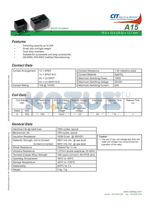 A151CS12VDC datasheet - CIT SWITCH