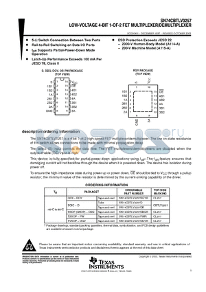 74CBTLV3257DGVRE4 datasheet - LOW-VOLTAGE 4-BIT 1-OF-2 FET MULTIPLEXER/DEMULTIPLEXER