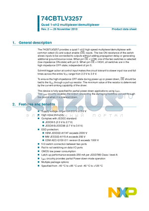 74CBTLV3257DS datasheet - Quad 1-of-2 multiplexer/demultiplexer