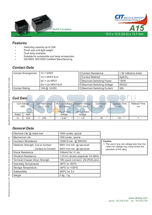 A152US12VDC datasheet - CIT SWITCH