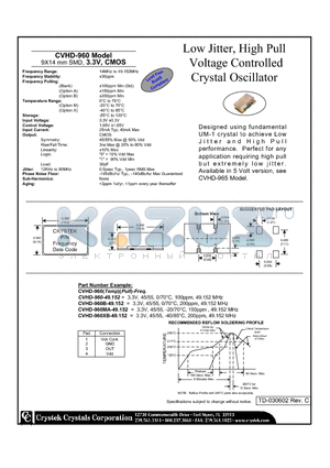 CVHD-960 datasheet - Low Jitter, High Pull Voltage Controlled Crystal Oscillator 9X14 mm SMD, 3.3V, CMOS