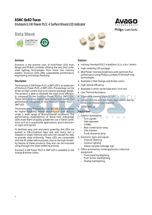 ASMC-QHB2-TCD0E datasheet - Envisium 0.5W Power PLCC-4 Surface Mount LED Indicator