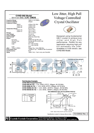 CVHD-960-49.152 datasheet - Low Jitter, High Pull Voltage Controlled Crystal Oscillator 9X14 mm SMD, 3.3V, CMOS