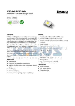 ASMT-MW60 datasheet - MoonstoneTM 1/2W Power LED Light Source
