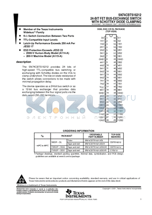 74CBTS16212DGGRG4 datasheet - 24-BIT FET BUS-EXCHANGE SWITCH WITH SCHOTTKY DIODE CLAMPING