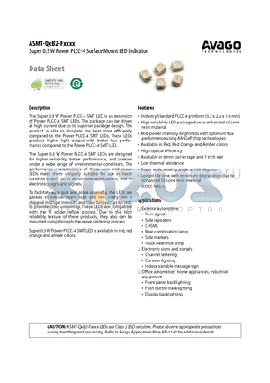 ASMT-QRB2-FCD0E datasheet - Super 0.5 W Power PLCC-4 Surface Mount LED Indicator