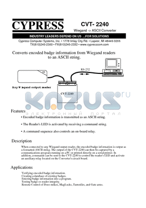 CVT-2240 datasheet - Wiegand -> ASCII Converter