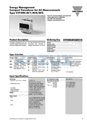 CVT-DINAV1AD02X datasheet - Compact Transducer for AC Measurements