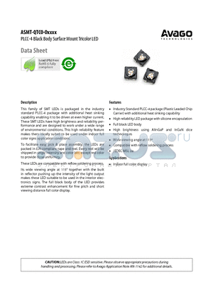 ASMT-QTC0-0AA02 datasheet - PLCC-4 Black Body Surface Mount Tricolor LED