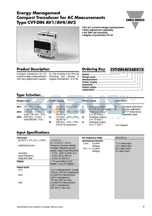 CVT-DINAV1BD02Y datasheet - Compact Transducer for AC Measurements