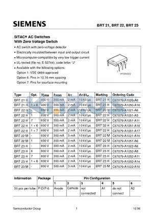 C67079-A1022-A6 datasheet - SITACO AC Switches Without Zero Voltage Switch With Zero Voltage Switch