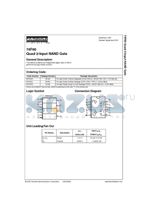 74F00 datasheet - Quad 2-Input NAND Gate