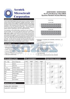 AK5916384G datasheet - 16,777,216 Word by 9 Bit CMOS Dynamic Random Access Memory