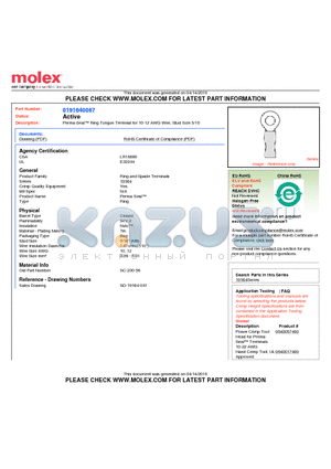 0191640067 datasheet - Perma-Seal Ring Tongue Terminal for 10-12 AWG Wire, Stud Size 5/16