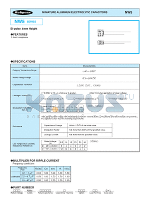 10NW522M63X5 datasheet - MINIATURE ALUMINUM ELECTROLYTIC CAPACITORS