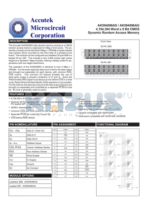 AK59256 datasheet - 4,194,304 Word x 9 Bit CMOS Dynamic Random Access Memory